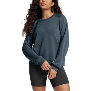 Women's Navy Soft Raglan Long Sleeves Sweatshirts for Oversized Crew Neck